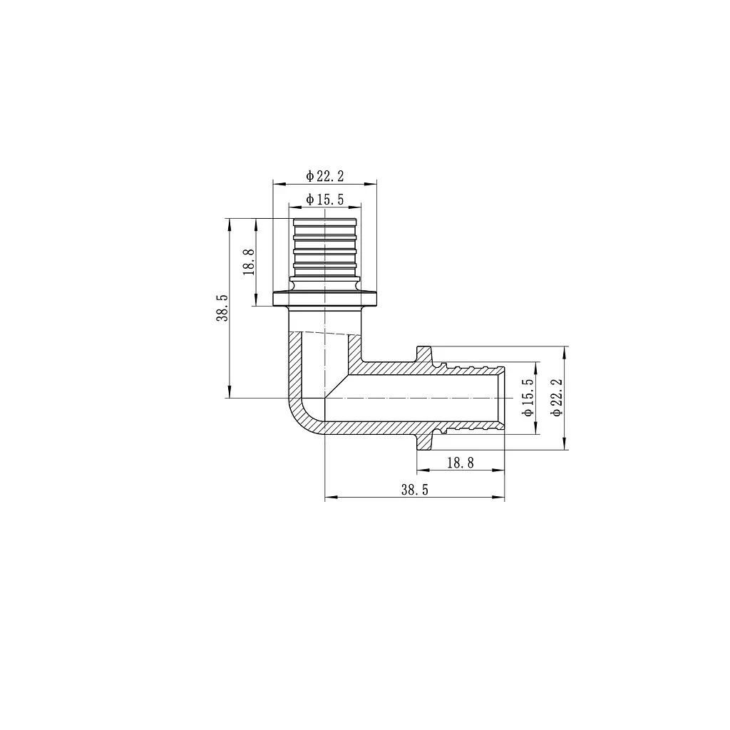 Кутник рівнопрохідний Koer 90 Ka.L16 - 16(2.2mm) x 16(2.2mm) KR4871 - фото 4