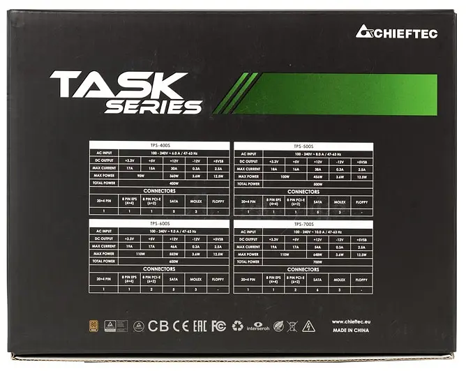 Блок питания 600 Вт, Chieftec Task, Black, 80+ Bronze, Active PFC, 120 мм, 3xMolex/5xSATA/2xPCI-E 6+2-pin/1xMB 20+4-pin/1xCPU 4+4-pin, AFC/OPP/OTP/OVP/S0 - фото 6