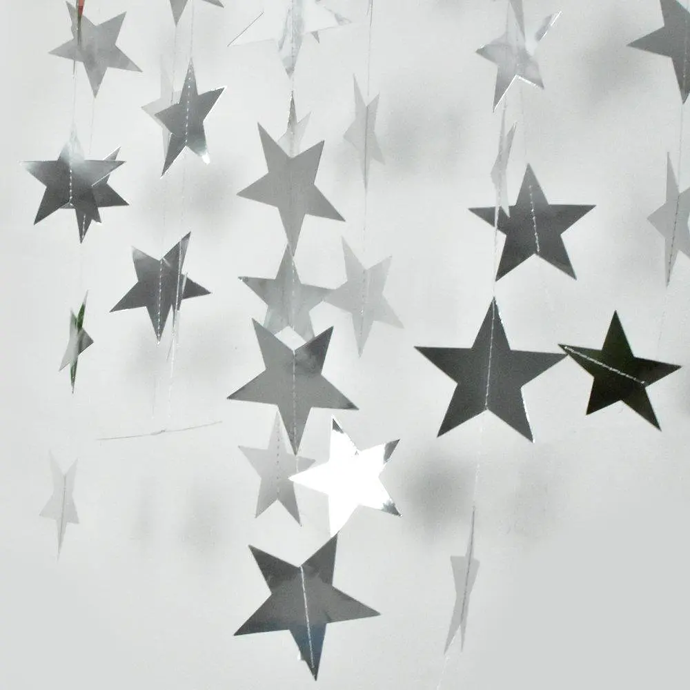Гірлянда із зірочками на нитці 4 м х 7 см, сріблястий - фото 2