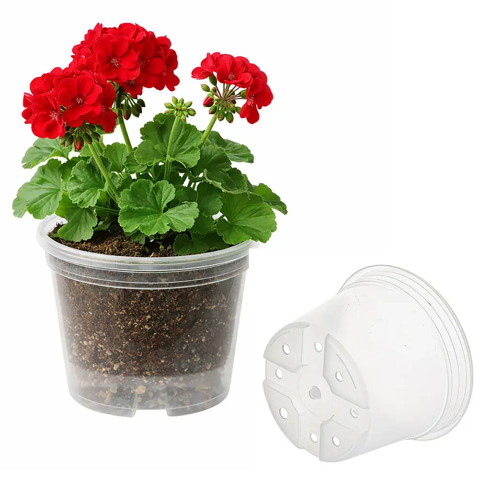 Прозорий пластиковий горщик для рослин із дренажними отворами 0.6 л, набір 5 шт. Прозорий 88389 - фото 6