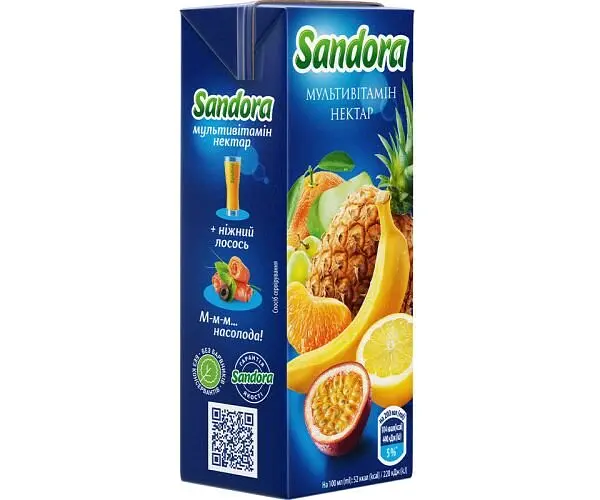 Sandora, 200 мл, Нектар Мультивитамін Сандора, з трубочкою - фото 2