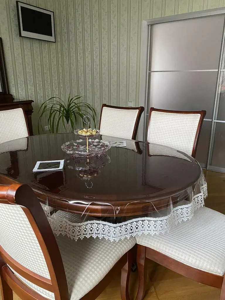 Силіконова скатертина овальна з мереживом 7см 160х110 см Кремовий - фото 4