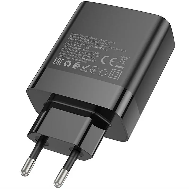 МЗП Hoco C127A Intelligent PD45W (3USB-A/1C) Black - фото 7