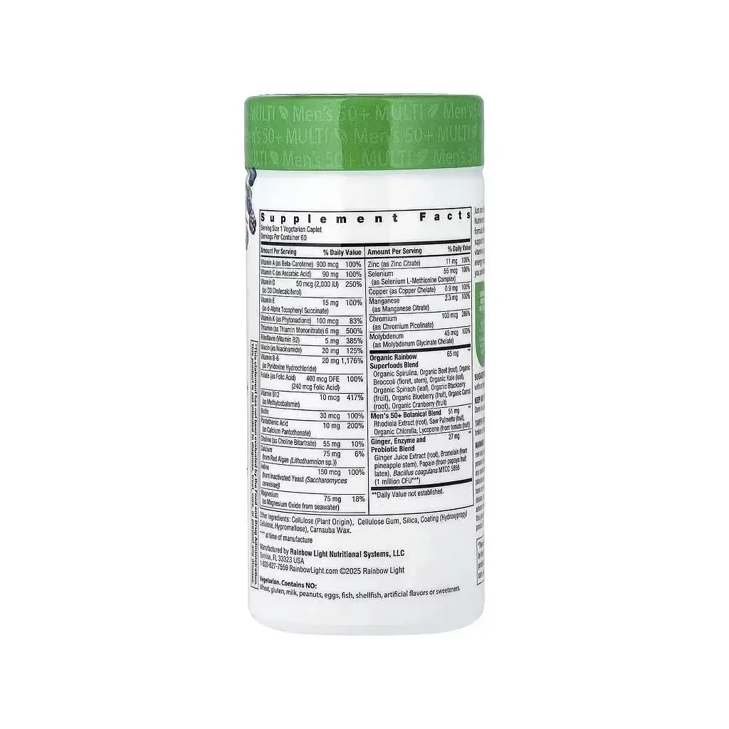 Вітамінно-мінеральний комплекс Rainbow Light Multyvytamyny dlya muzhchyn 50+, Men''s One 50+, Real Food Nutrients, 60 veg (RLT20403) - фото 2