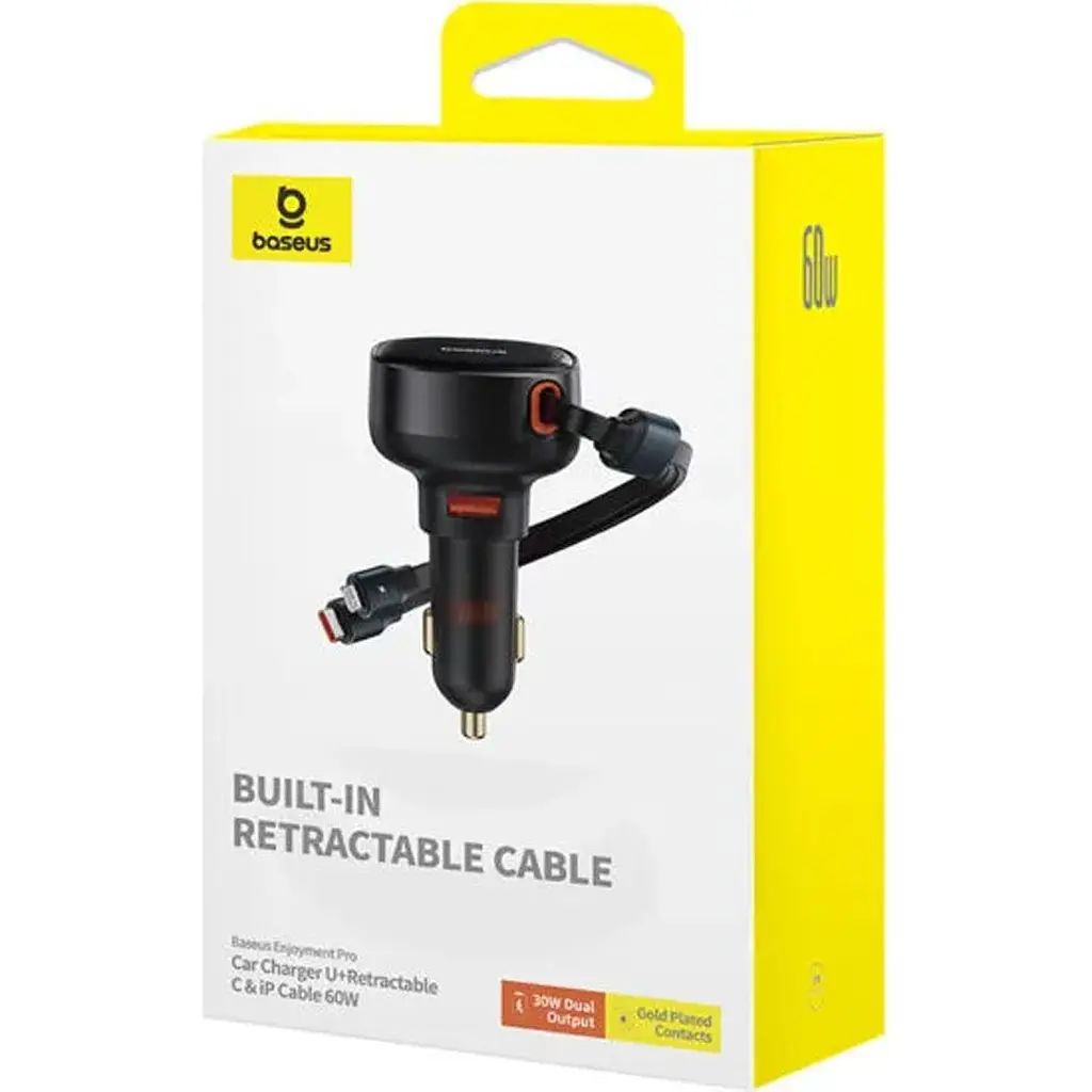 Автомобільний зарядний пристрій Baseus Enjoyment Pro 60W Retractable Black (C00057802111-02) [169691] - фото 7