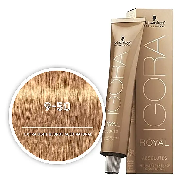 Перманентна фарба для сивого волосся Schwarzkopf Igora Royal Absolutes, відтінок 9-50 (екстра світлий блондин золотистий натуральний), 60 мл (2681804) - фото 2