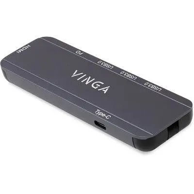 Концентратор Vinga USB-C 3.1 to HDMI+3xUSB3.0+PD100W+USB-C foldable cable (VHYC6FC) - фото 3