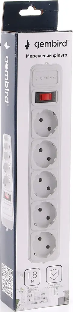 Фільтр-подовжувач мережевий Gembird 1.8м 5 розеток grey (SPG5-G-6G) - фото 2
