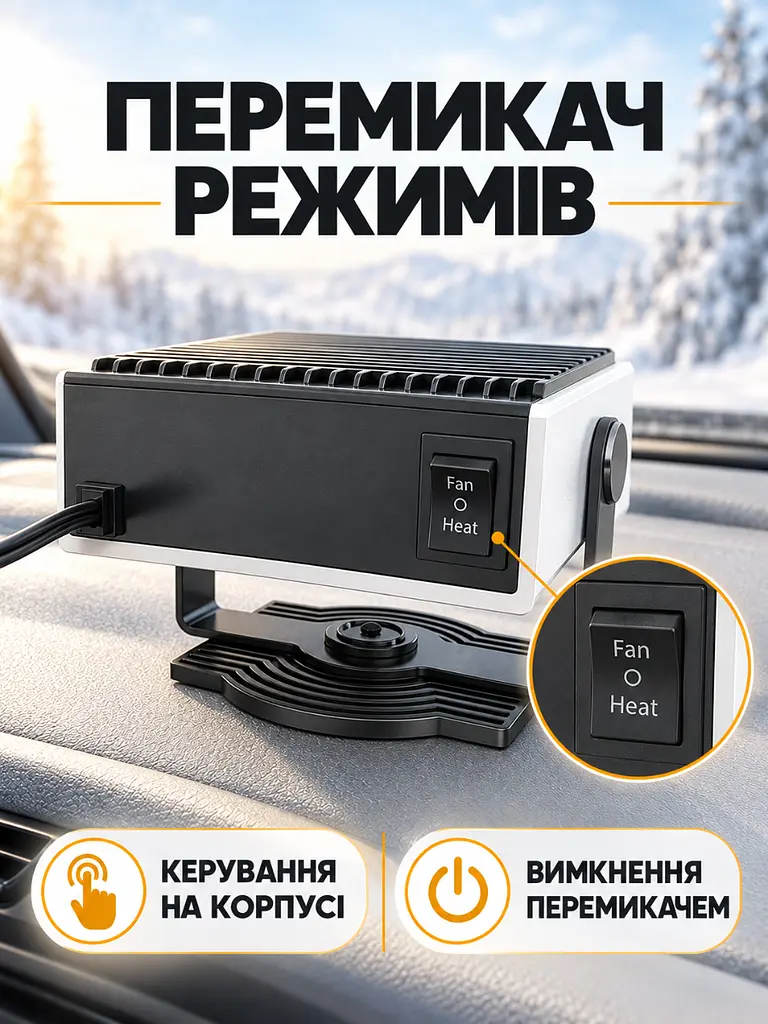 Автомобільний обігрівач-вентилятор 2 в 1 від прикурювача 12V 150W для обігріву салону Сіро-чорний (37261531) - фото 4