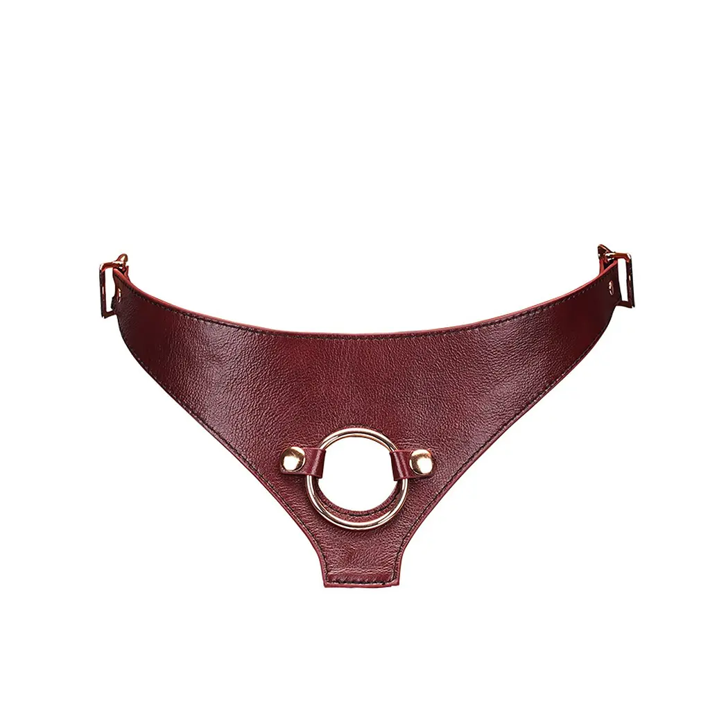 Шкіряні трусики для страпона Liebe Seele Wine Red Strap on Harness, універсальний розмір - фото 2