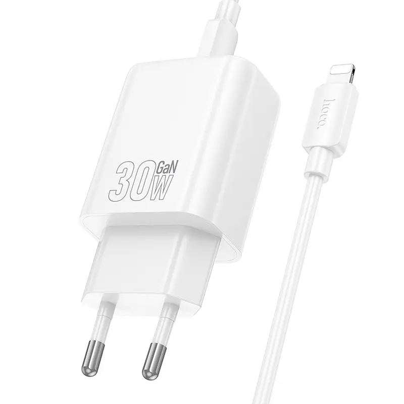 СЗУ Hoco N63 Gentle PD30W+QC3.0 (1USB-A/1C) + кабель Type-C to Lightning White - фото 3