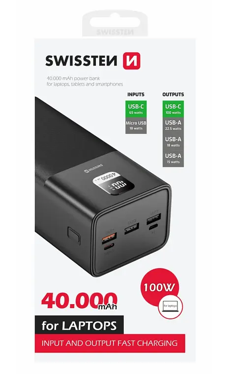 Портативна батарея Swissten POWER BANK For Laptop 40000mAh 100W PD Black - фото 2