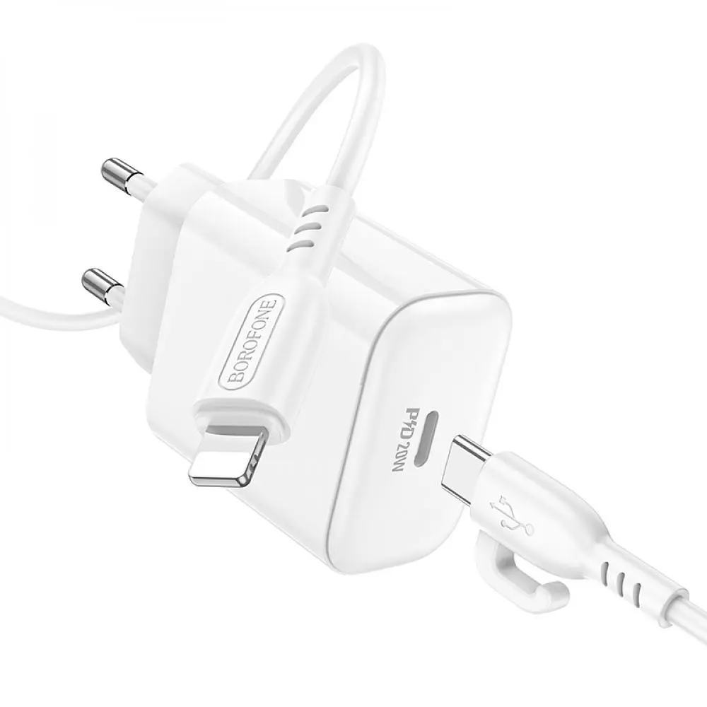 Комплект зарядного пристрою Borofone BA81A 1 Type-C PD20W Type-C to Lightning iOS White - фото 4