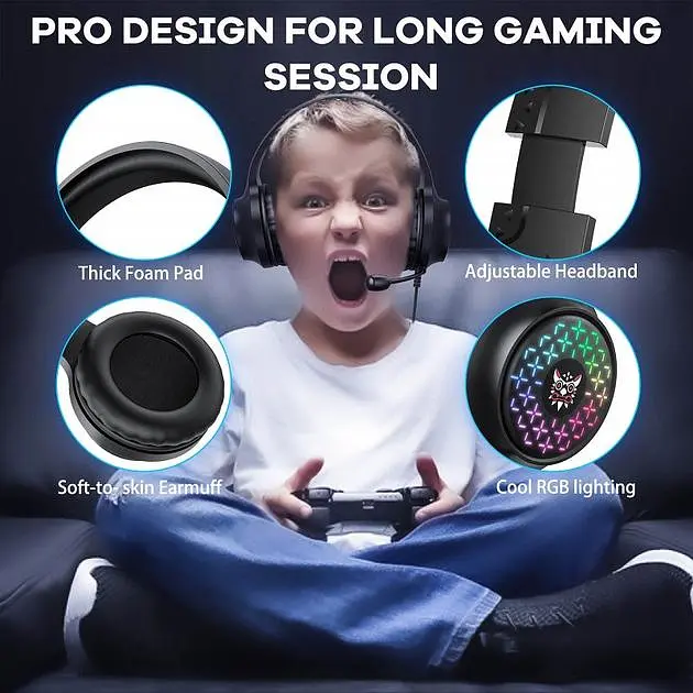 Дротова ігрова гарнітура Onikuma Gaming with LED X7 Pro, USB, 3.5mm, 2.2m, black - фото 6