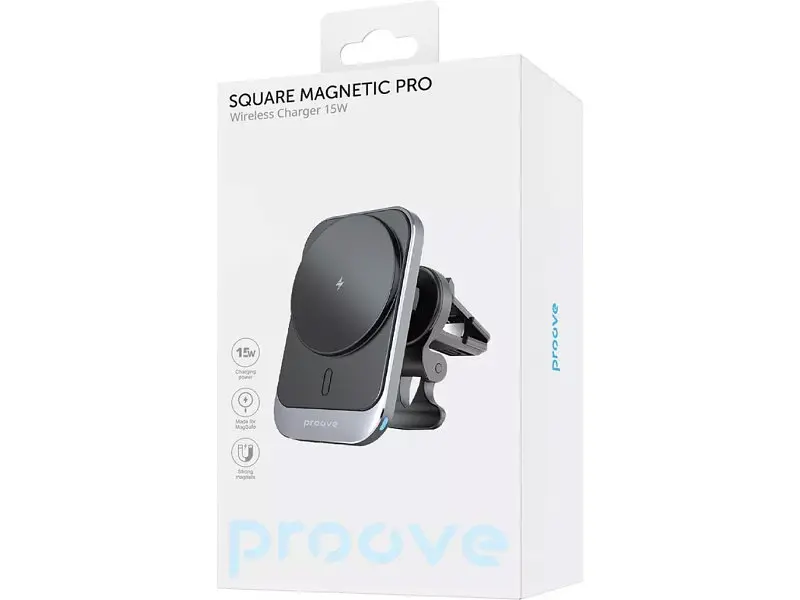 Автомобільний тримач для смартфона Proove Square Magnetic Pro 15W Metal Gray (WHSP15010004) - фото 2
