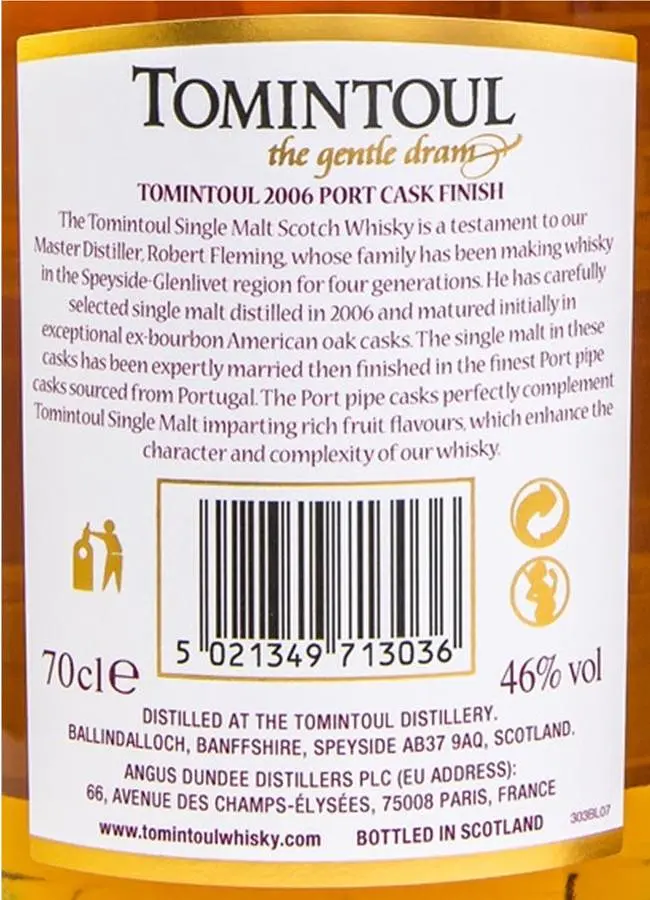 Виски Tomintoul Port Cask Finish 15 yo Single Malt Scotch Whisky 2006 46% 0.7 л в коробке - фото 5