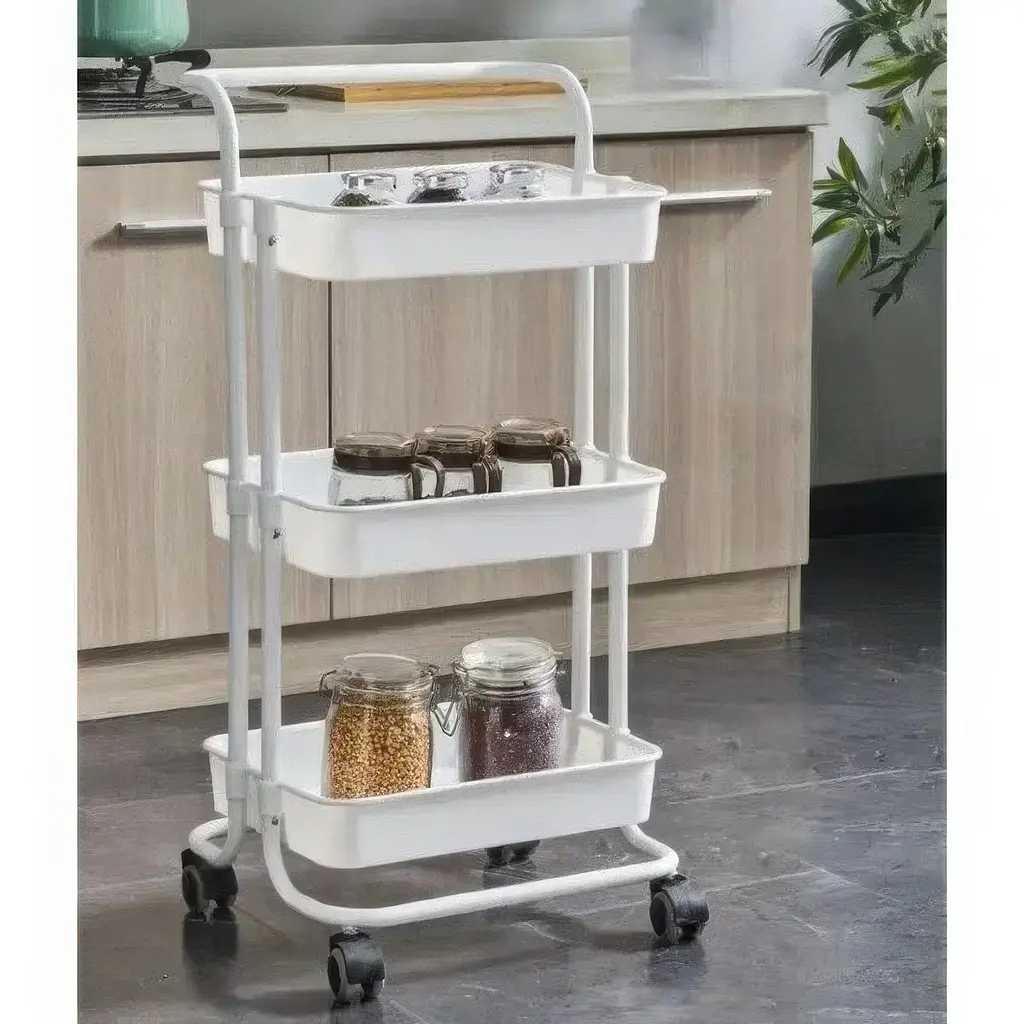 Етажерка на колесах Stenson Comfort WW01355-W 3-ярусна 41х39х86 см біла (36050) - фото 3