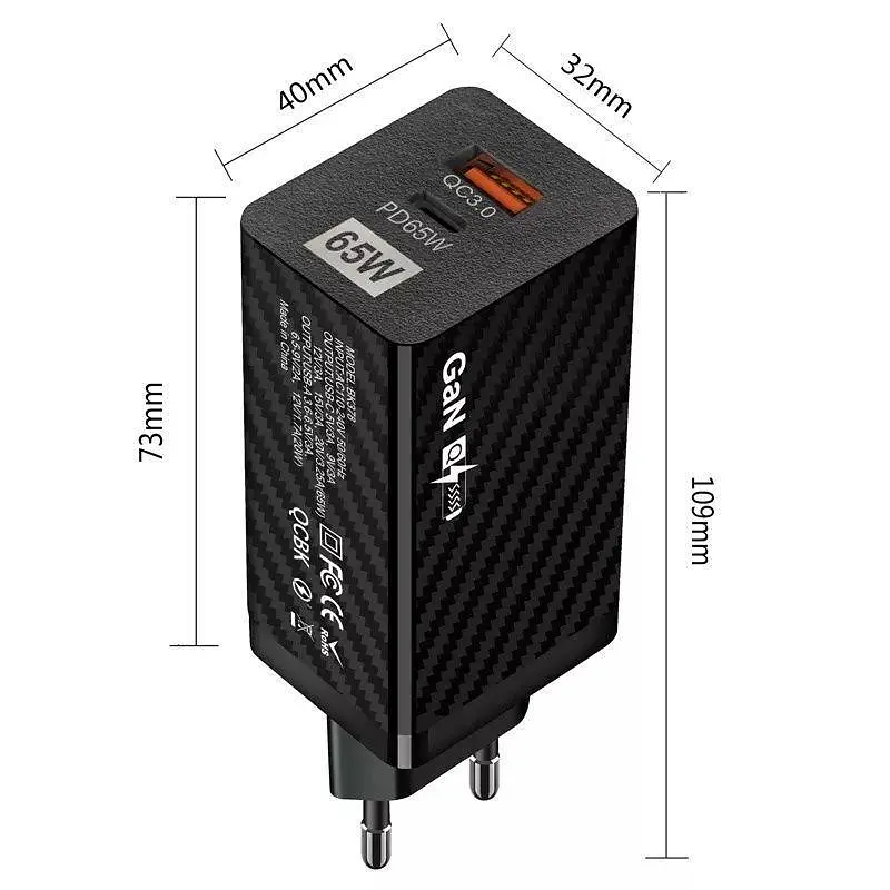 Зарядний пристрій GaN BK378 USB Type-C 65W Мережевий адаптер - фото 2