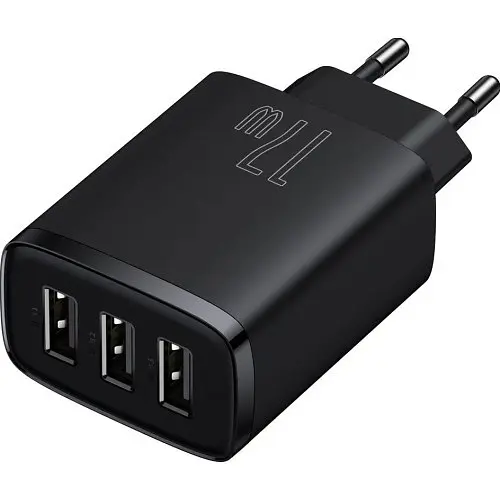 Сетевое зарядне пристрій Baseus Compact Charger 3-USB 17W EU чорний CCXJ020101 - фото 3