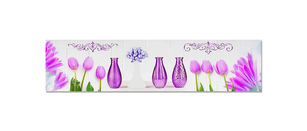 Кухонний фартух Вази та Тюльпани вінілова наклейка для кухні Квіти Фіолетовий 60х250 см Happy Pocket Z181319 - фото 7