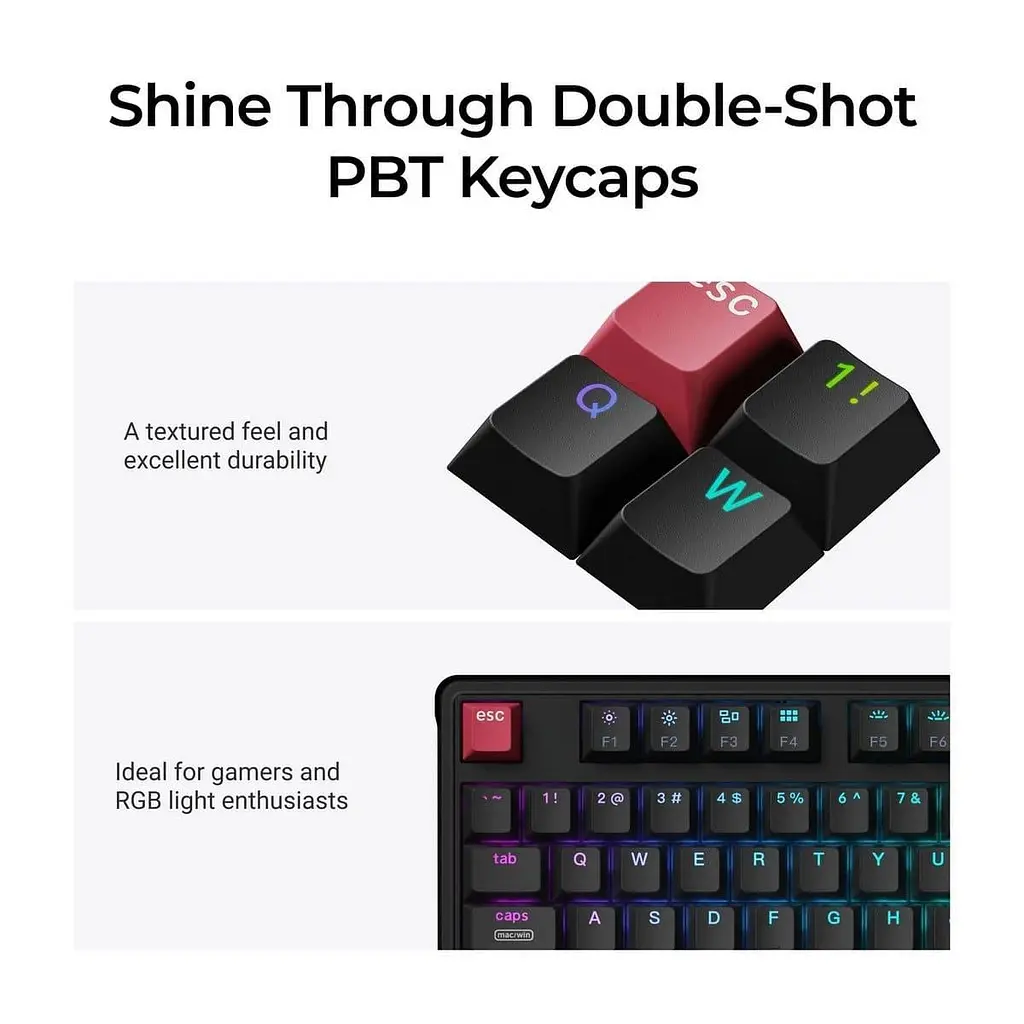 Клавиатура Keychron C3 Pro V2 87Key K pro Red USB-A QMK Hot-swap 8K EN/UKR RGB Black (C3PX-H1-UA) - фото 14