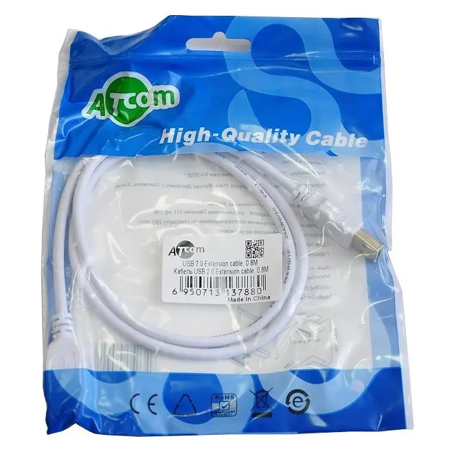 Кабель Atcom USB - USB V 2.0 (M/F), подовжувач, 0.8 м, білий (3788) - фото 2