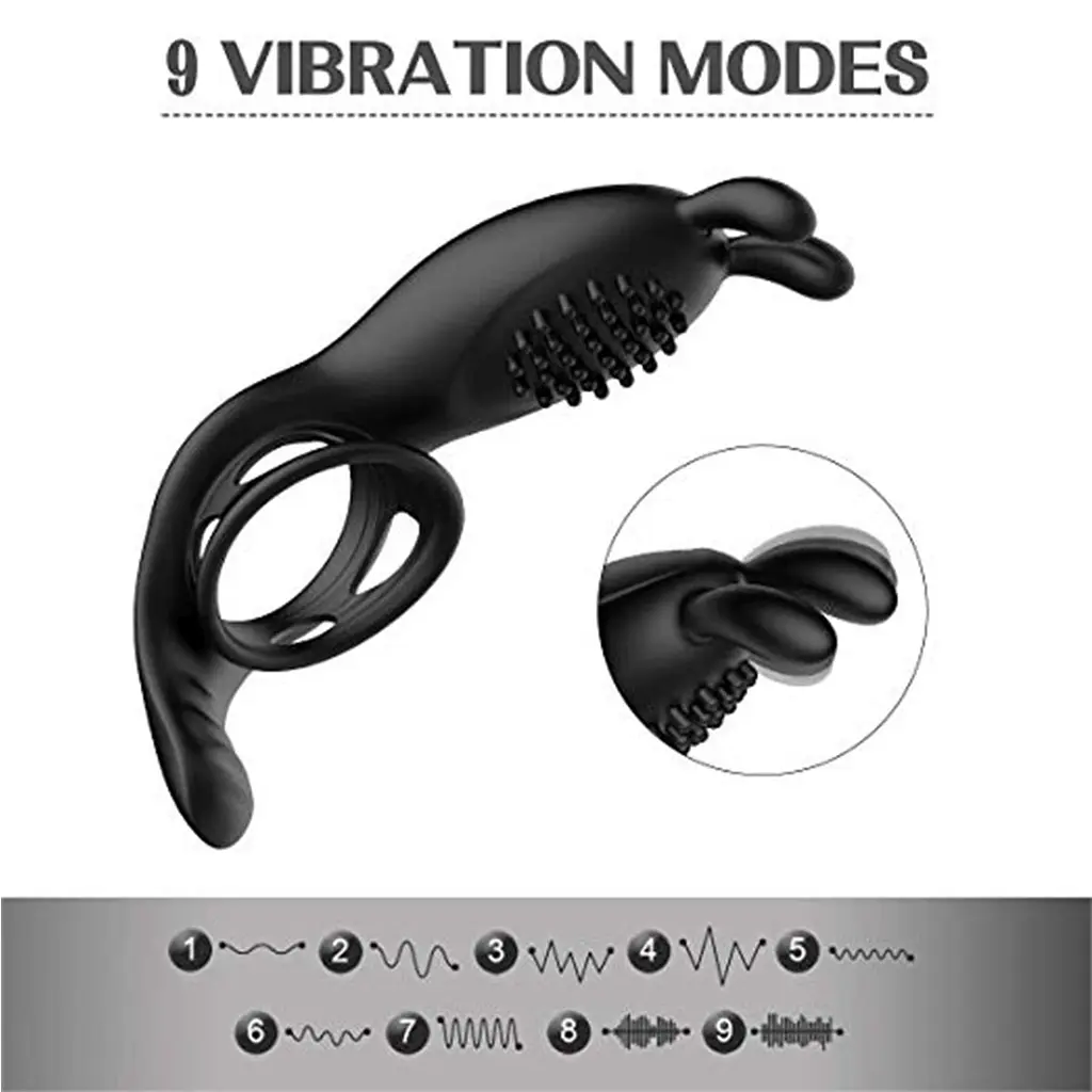 Ерекційне кільце B - Series Cute Rabbit Vibration, 11.7 см (чорний) - фото 2