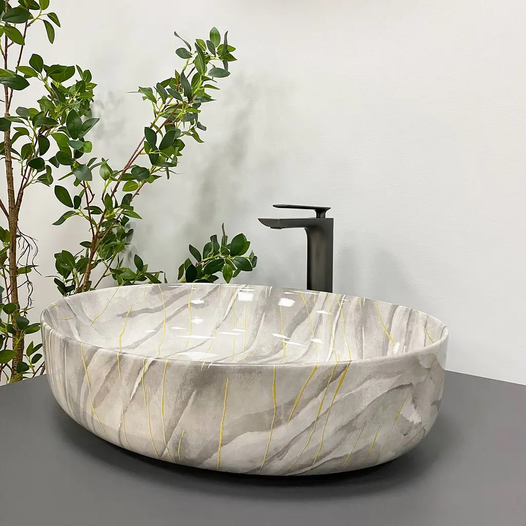 Умивальник VBI Udine stone glossy накладний VBI-012102, Сірий - фото 4