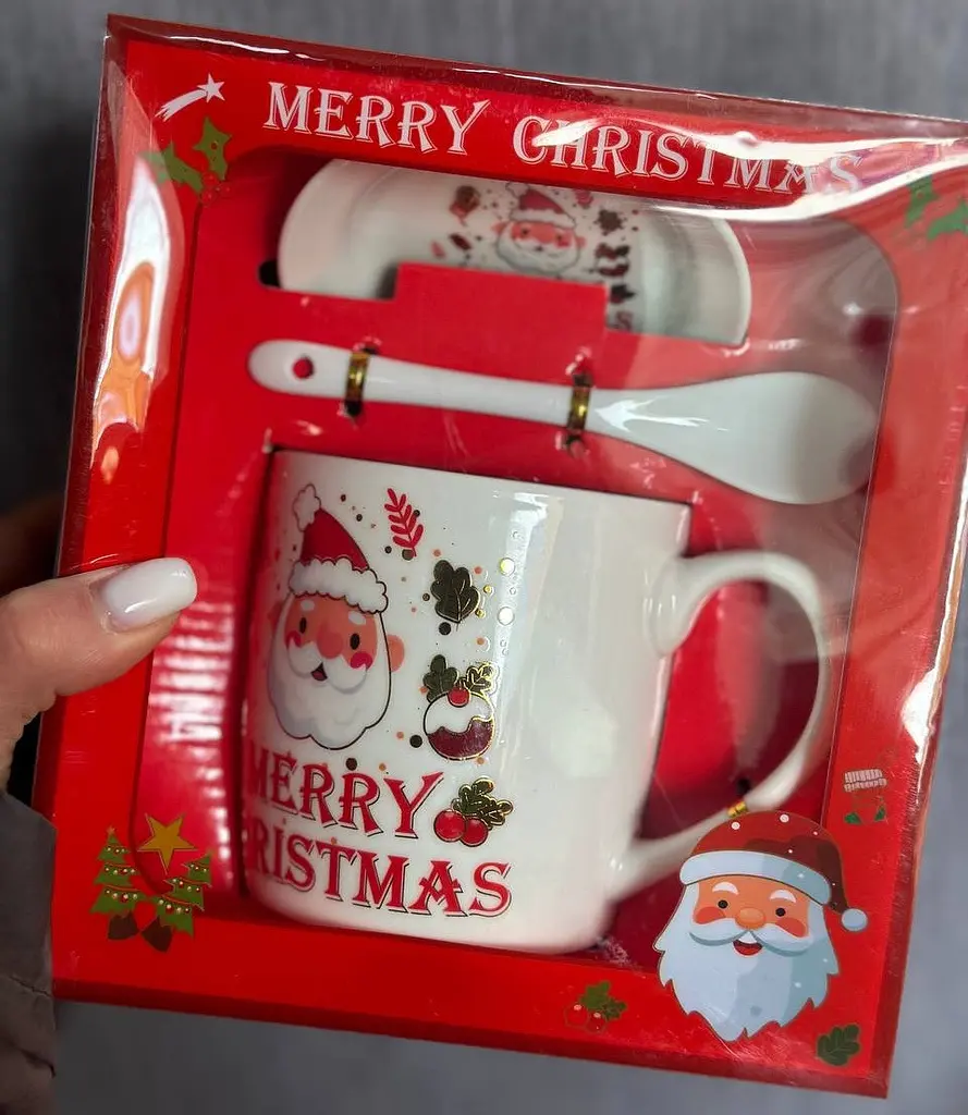 Чашка новогодняя Elisey 9150-005-1 Merry Christmas керамическая с ложкой и блюдцем 350 мл Белая - фото 5