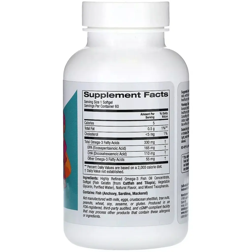 Омега-3 та риб'ячий жир для дітей California Gold Nutrition Kid's Omega-3 Fish Oil смак полуниці 60 желатинових капсул - фото 2
