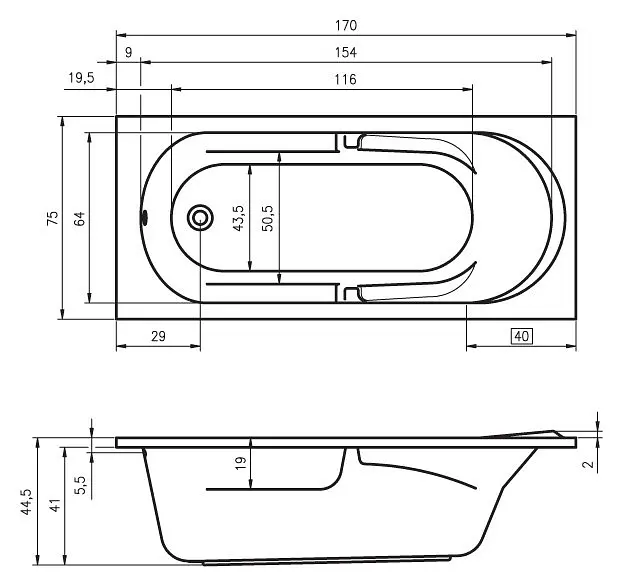 Ванна акрилова Rho Future 170x75 BC2800500000000 Білий - фото 2