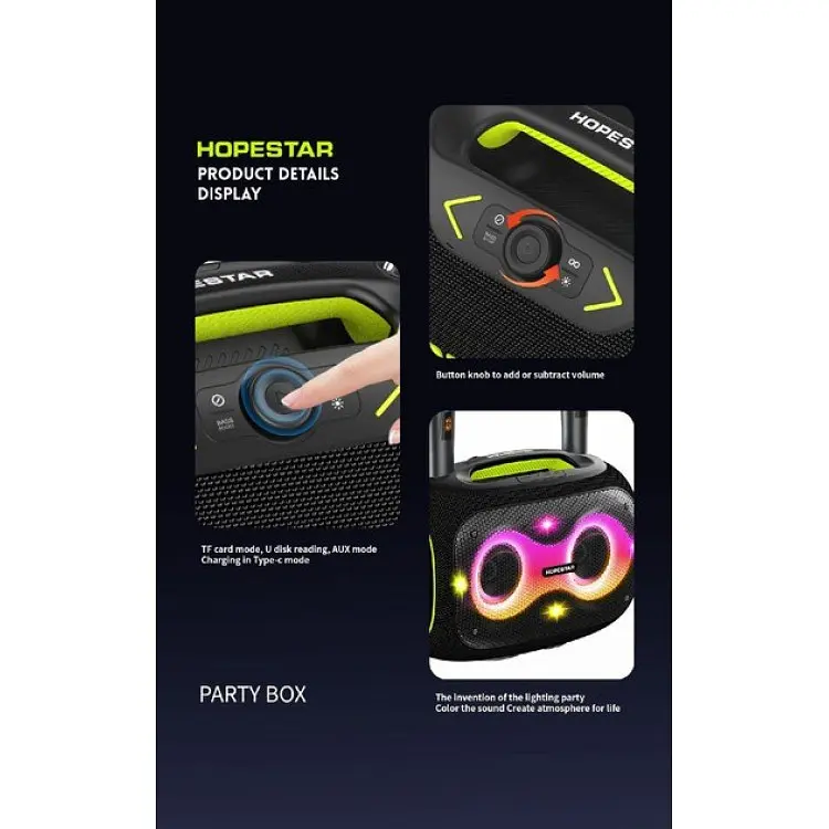 Бездротова Bluetooth колонка HOPESTAR PARTYBOX, 120 ВТ із двома мікрофонами - фото 5