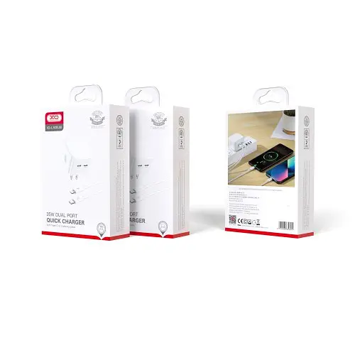 Мережевий зарядний пристрій XO L102 (EU) 35W dual Type-c port fast charger with lightning cable (NB113) - фото 4