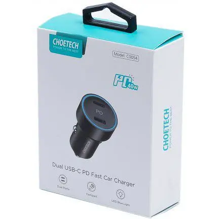 Автомобильное зарядное устройство для Choetech С0054BK 2xUSB-C, 40 Вт, PD - фото 3