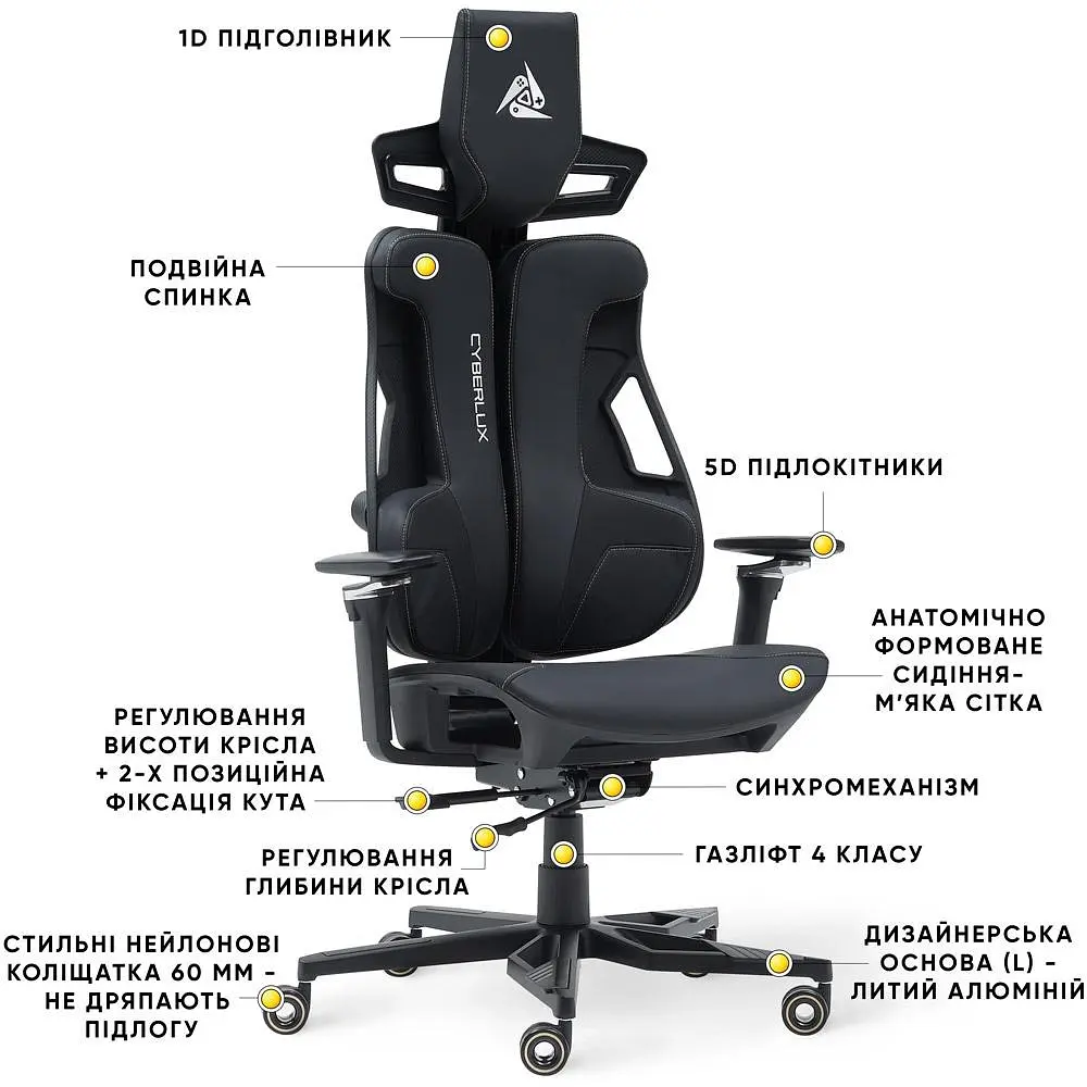 Геймерське крісло Mealux Cyberlux V10 Black (GM-V10 PB) - фото 6