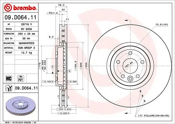 Диск гальмівний вентильований Jaguar Xe, XF II 15-25р Brembo (09.D064.11) - фото 2