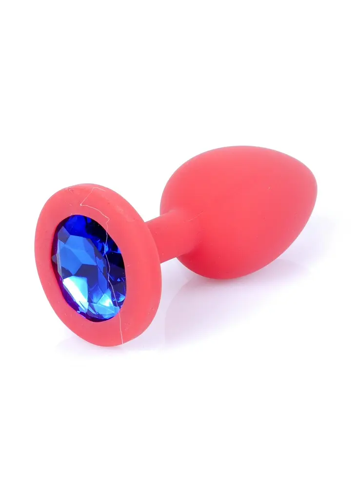 Анальна пробка із кристалом B-Series Silikon Plug Jewellery Red Small, 7х2.7 см, червоний з синім