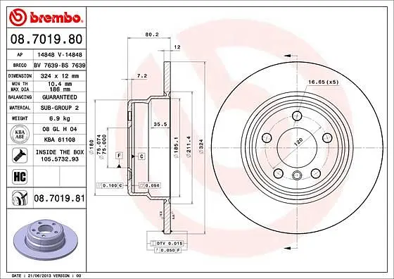 Диск гальмівний невентильований Bmw X5 00-06р Brembo (08.7019.81) - фото 2