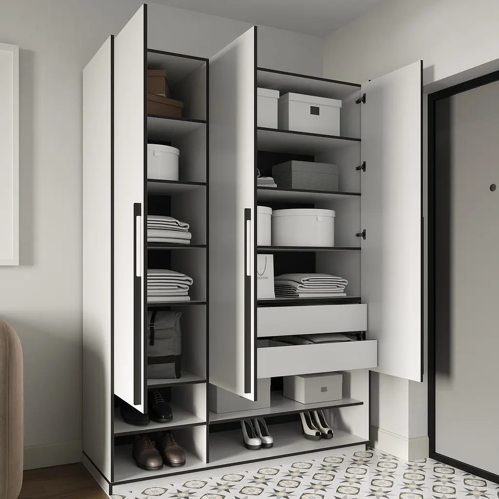 Шафа для одягу Flamecame з поличками на 3 двері у передпокій FR-05 Бетон Темний - фото 5