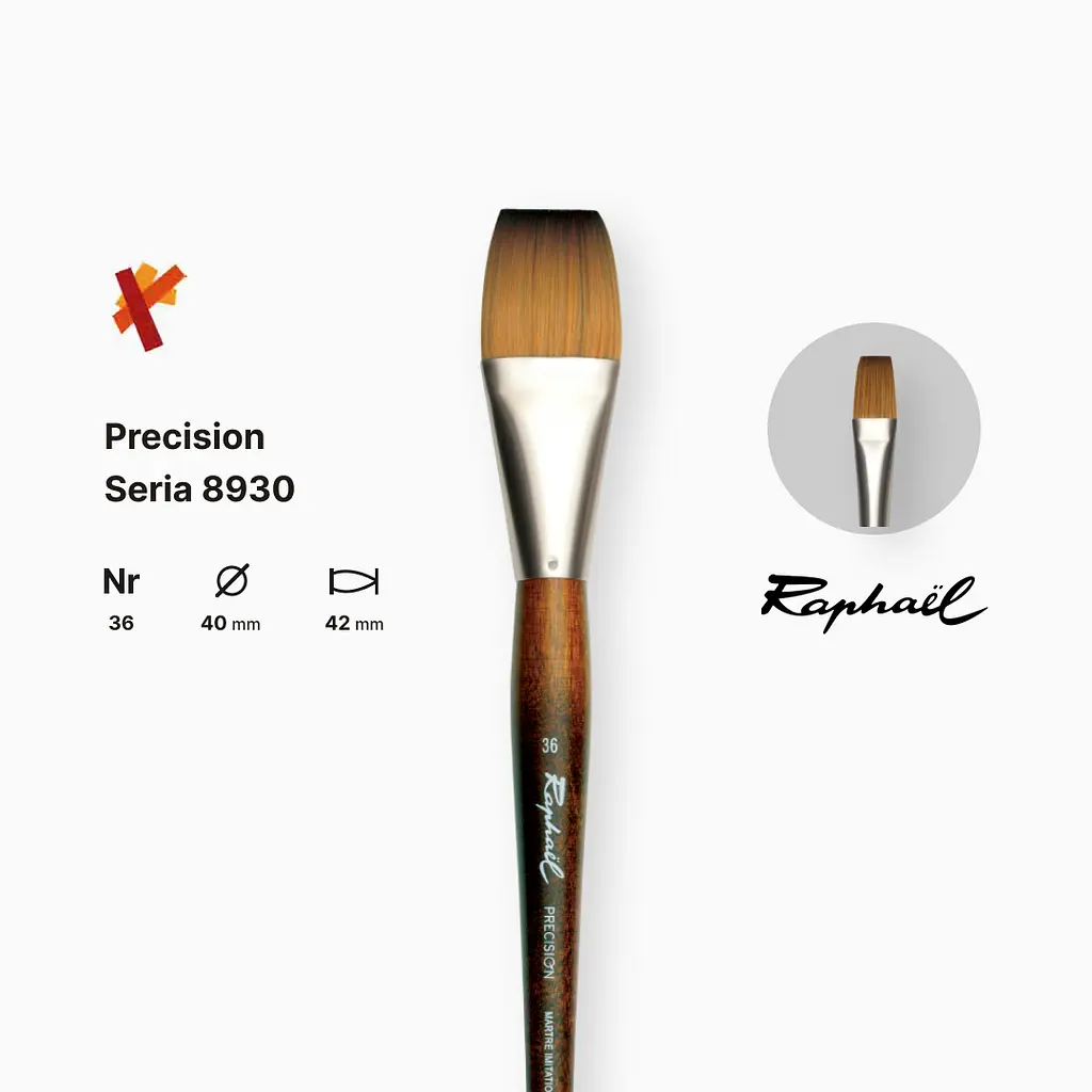 Пензель синтетика плоска Raphael Precision, №36, для акрилу та олії, довга ручка - фото 2