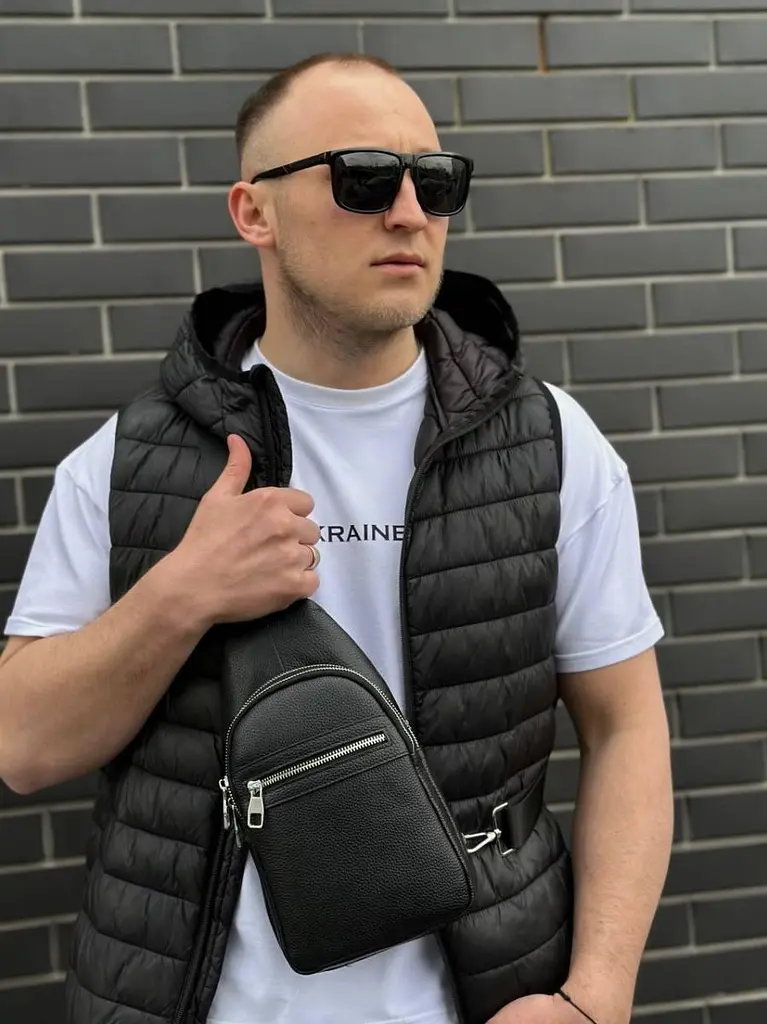 Чоловіча сумка-бананка через плече 18х32х7 з натуральної шкіри TIDING BAG 3280 чорна 18 см - фото 3