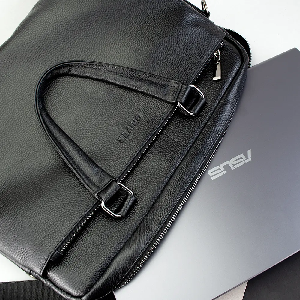 Портфель кожаный для ноутбука 13" и документов А4 DRL19286-6 черный - фото 6