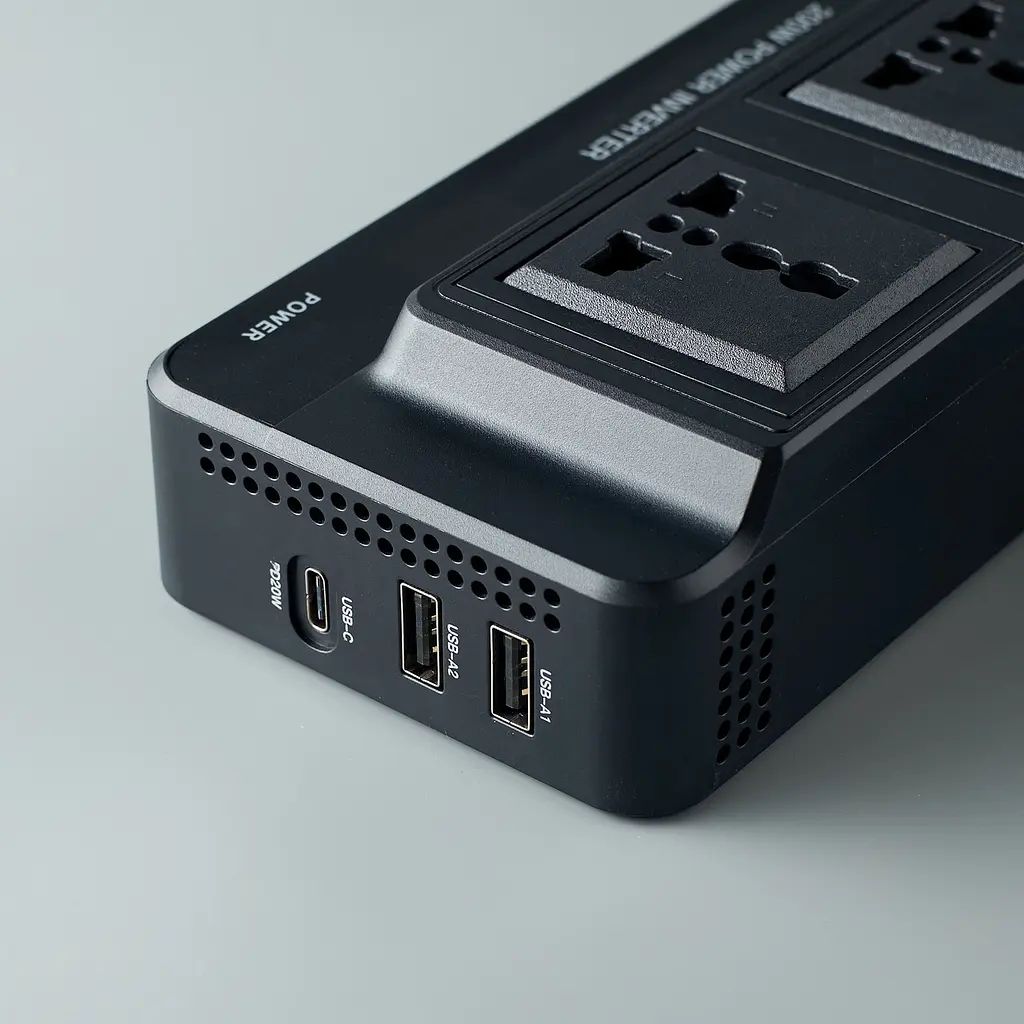 Автомобільний інвертор 12 - 220в - DC XC-37 (розетки 2xEU + 2USB + PD ) 200W чорний - фото 2