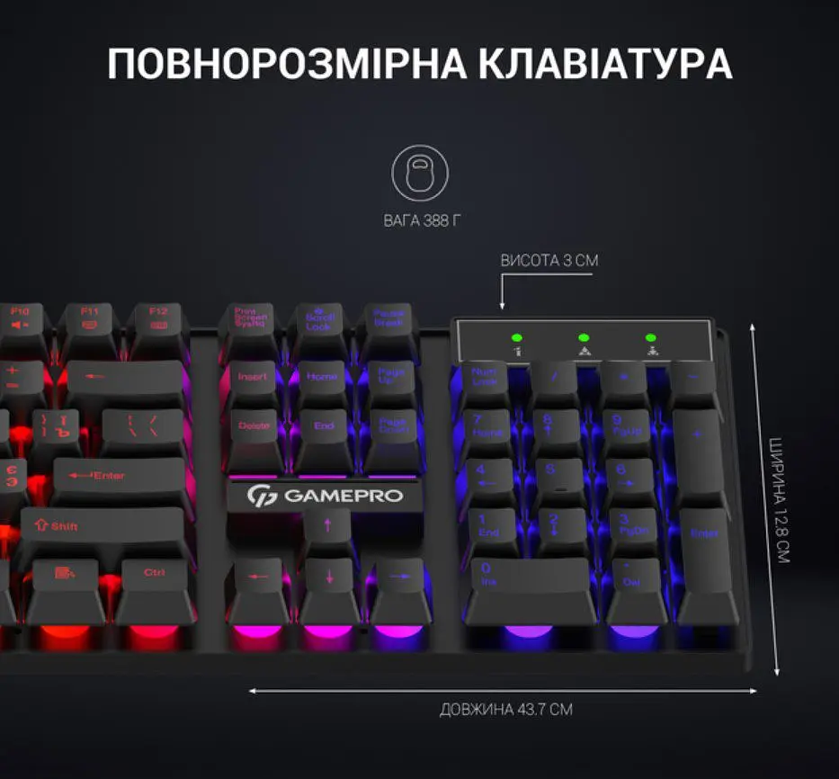 Клавиатура игровая GamePro GPGK-296 Headshot USB RGB Black - фото 7