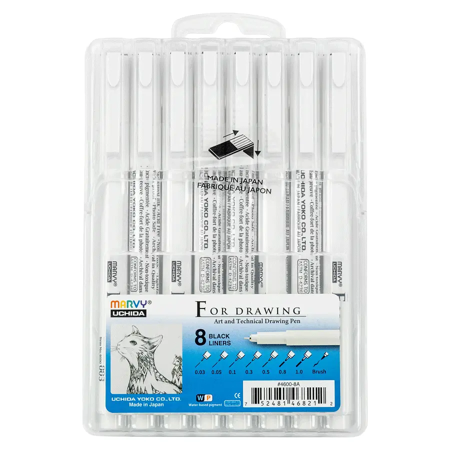 Набір лінерів Marvy Drawing Pen, чорний 8 шт