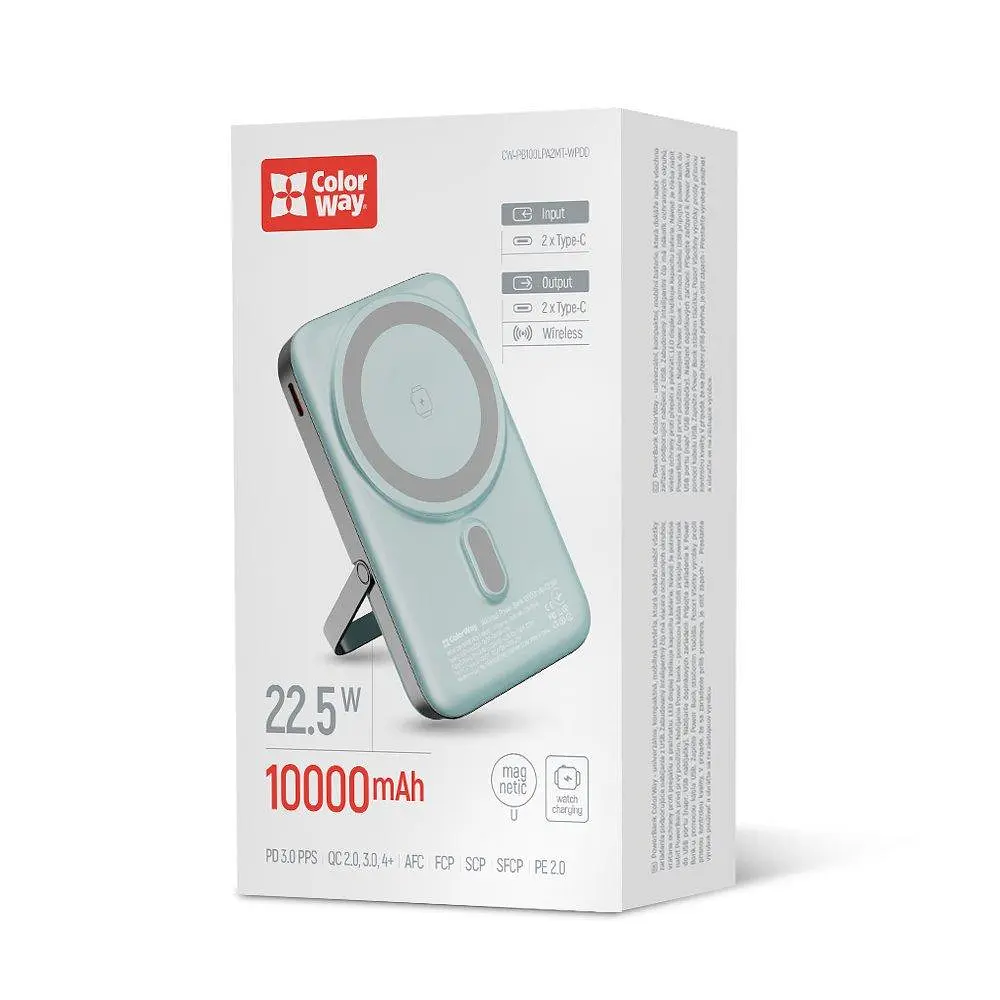 Універсальна мобільна батарея ColorWay 15W MagSafe & Watch Wireless 10000mAh Aquamarine (CW-PB100LPA2MT-WPDD) - фото 2