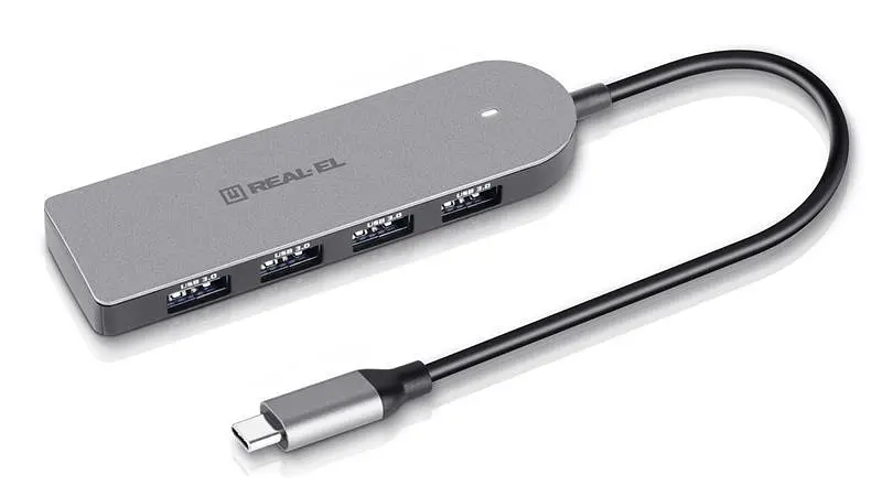 USB-хаб Real-el CQ-415 USB Type-C 4-в-1 - фото 2