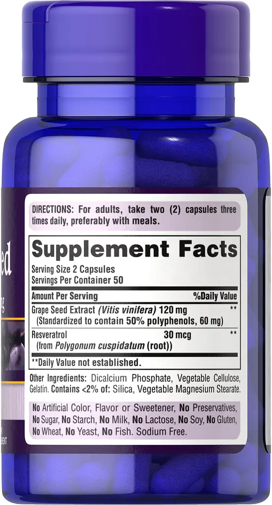Натуральна добавка Puritan's Pride Grape Seed Extract 60 mg with Resveratrol 30 mcg 100 капсул - фото 2