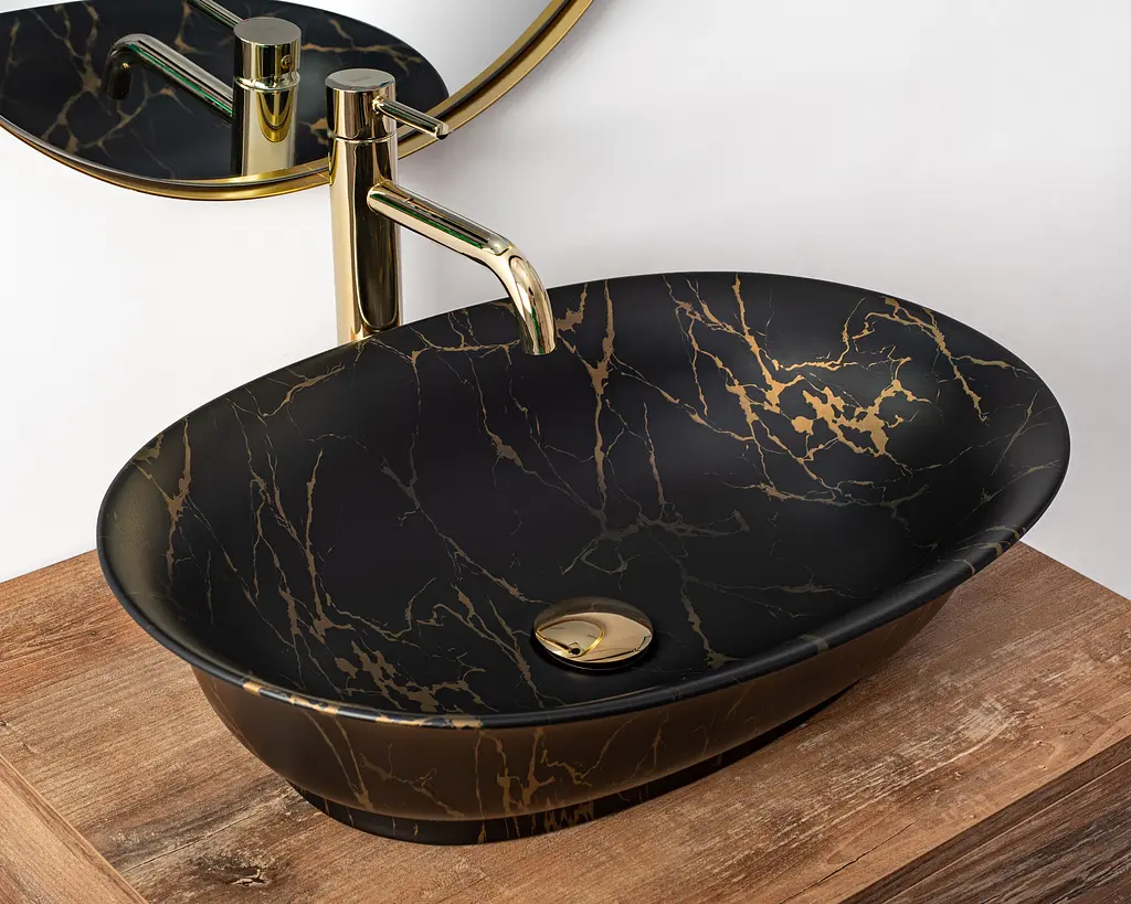 Умивальник Rea Roma marble black mat накладний REA-U5609, Чорний матовий - фото 2