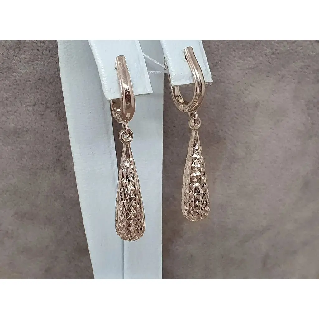 Золотые серьги-подвески Favoritum с алмазной гранью. 210268_А - фото 3